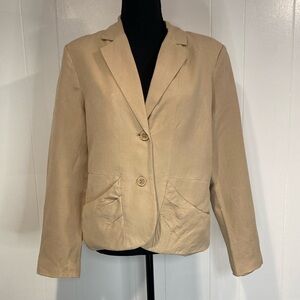 Willi Smith Blazer Linen Ruched Pocket Detail Lined Sleeve Button Detail Size 12